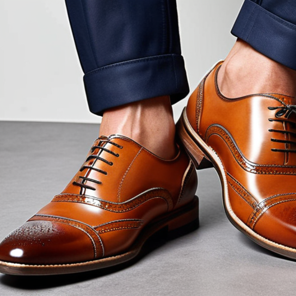 TANDY - Modern Oxford Shoe**

Prompt: *Close-up of a stylish men's Oxford shoe. Classic design with a slightly thicker sole and unexpected color accents on the laces. High-quality leather with detailed stitching. Perfect for a business meeting or a casual outing. Elegance, masculinity, modern touch.*

**